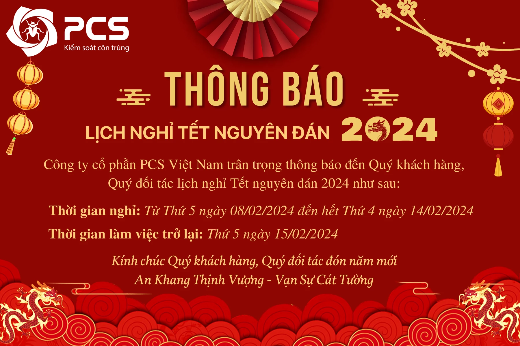 LỊCH NGHỈ TẾT NGUYÊN ĐÁN 2024