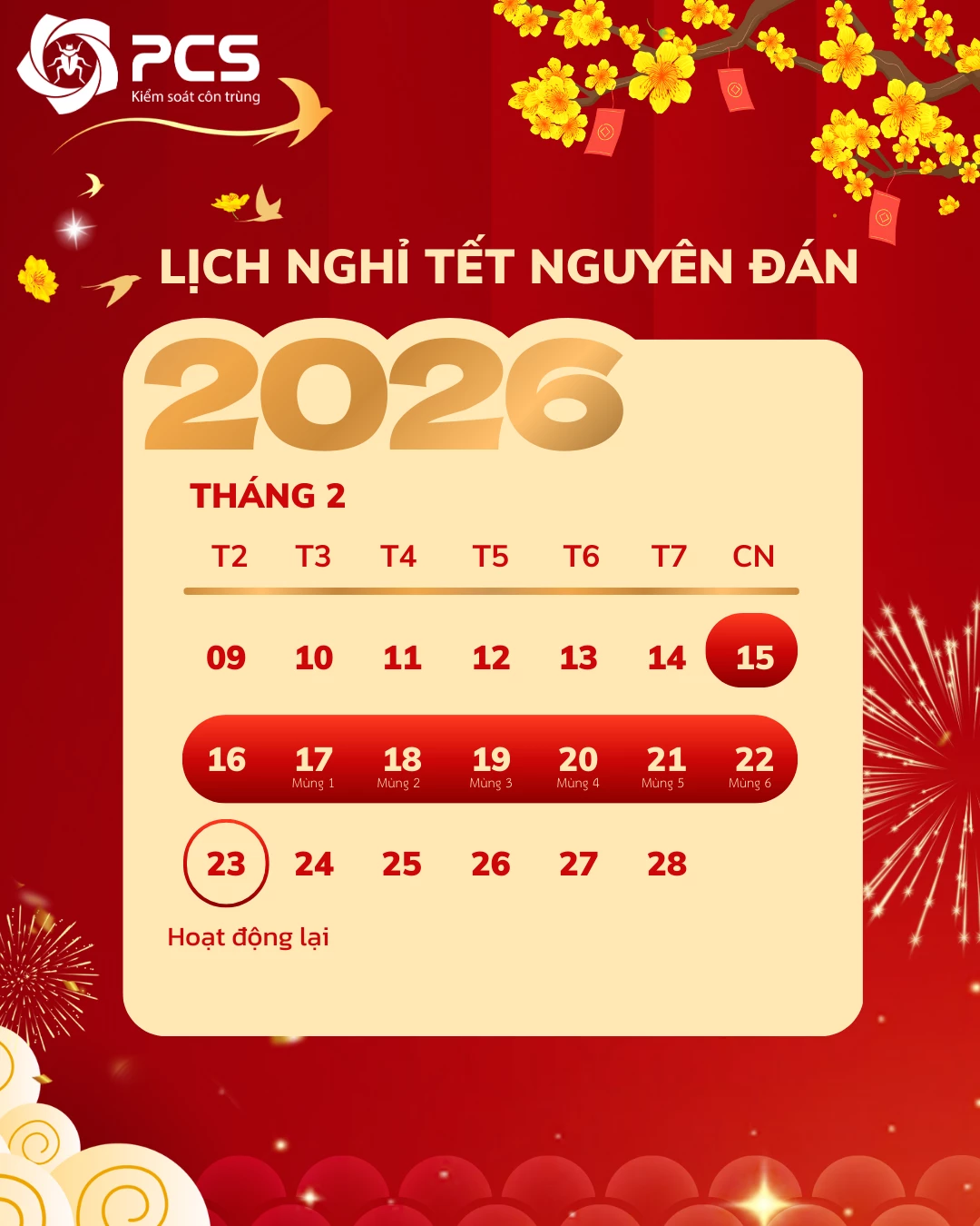 THÔNG BÁO LỊCH NGHỈ TẾT NGUYÊN ĐÁN 2026